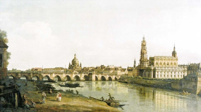 Вид Дрездена с мостом Августа с правого берега Эльбы, Бернардо Беллотто, 1748 год