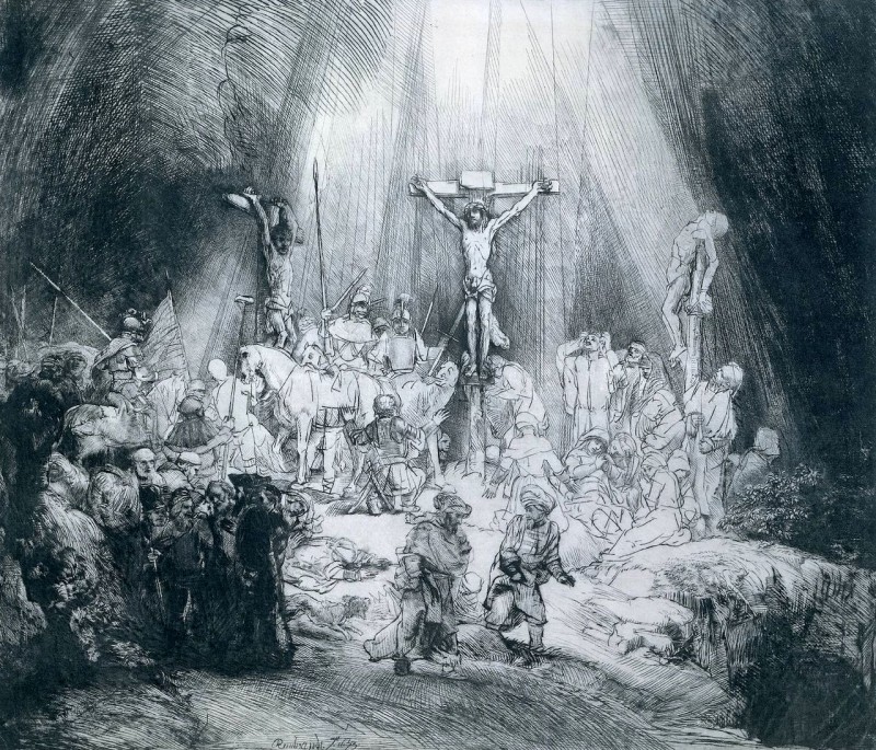 Рембрандт "Три креста", травление, 1653 г.