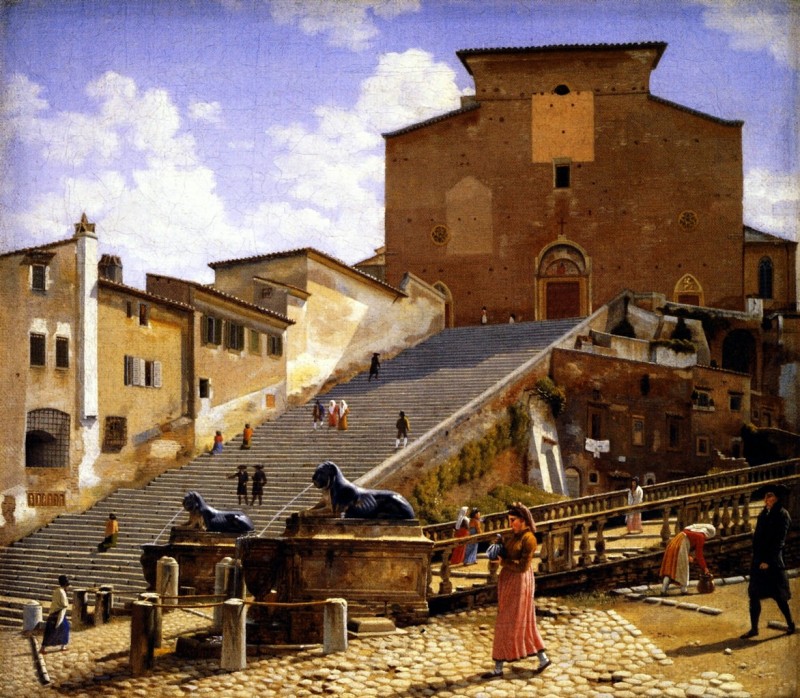 "Мраморные ступеньки, ведущие к  Санта-Мария-ин-Арачели в Риме", Christoffer Wilhelm 1813-1816 гг.
